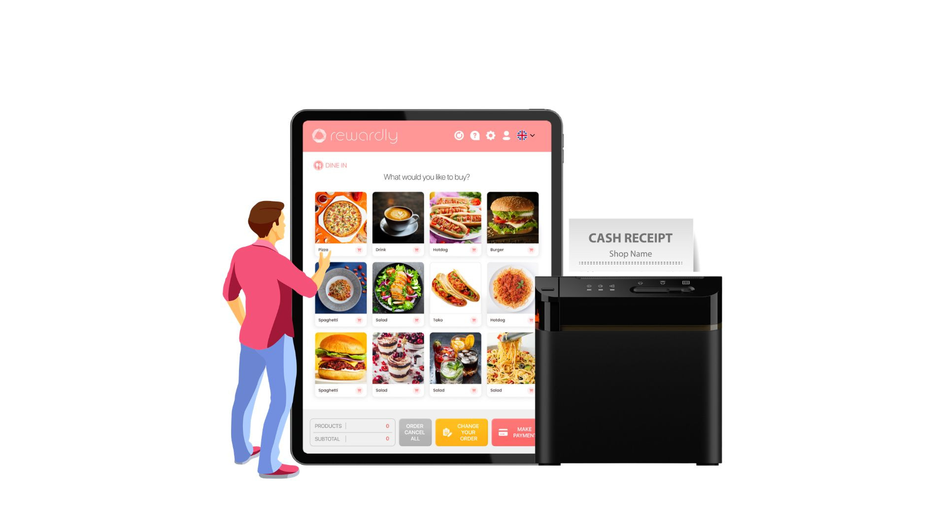 Rewardly self-ordering kiosk for an F&B outlet