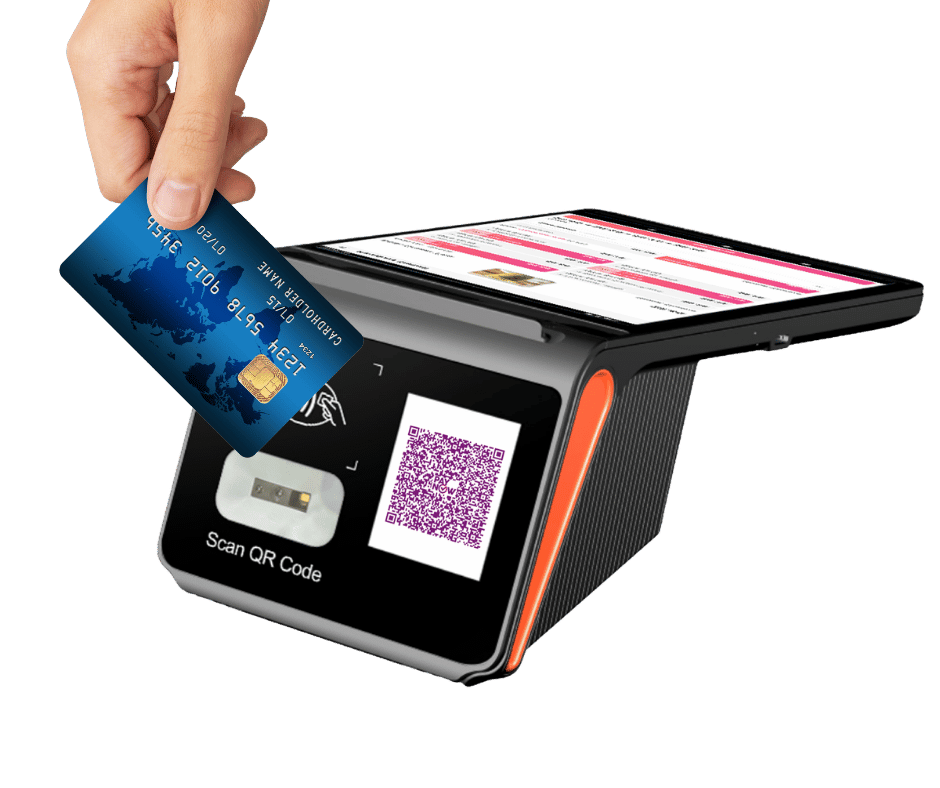 Rewardly PaymentOS P2 terminal accepting a contactless card payment
